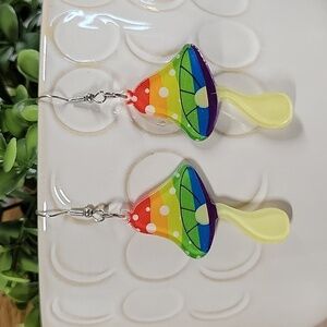Rainbow Mushroom Drop Earrings